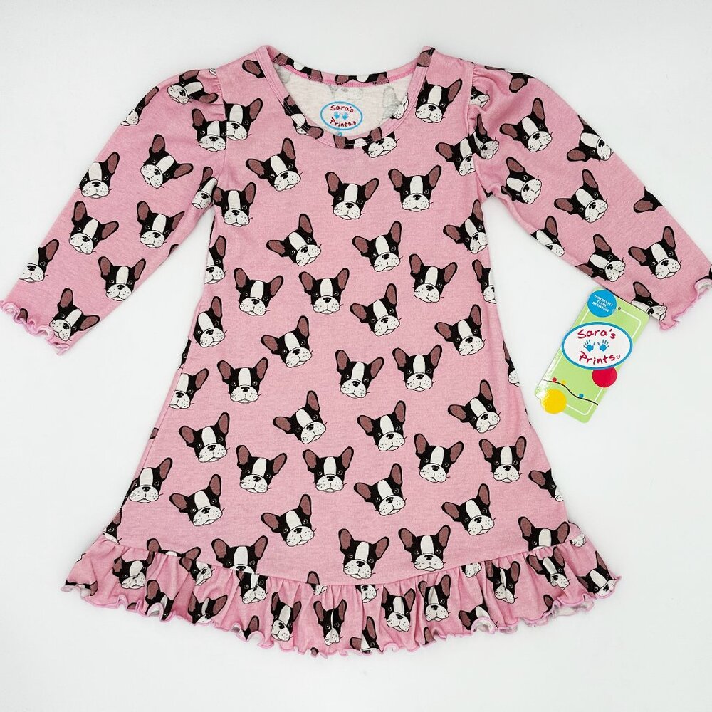 NWT Saraโs Prints Pink โFrenchieโ Girls Nightgown โ Size 2T (Tag size 2)